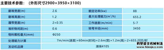 2600履带式翻堆机技术参数