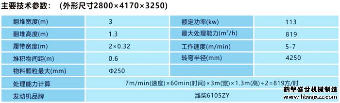 3000履带式翻堆机技术参数