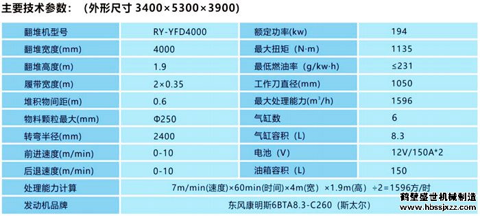 4000全液压履带式翻堆机技术参数
